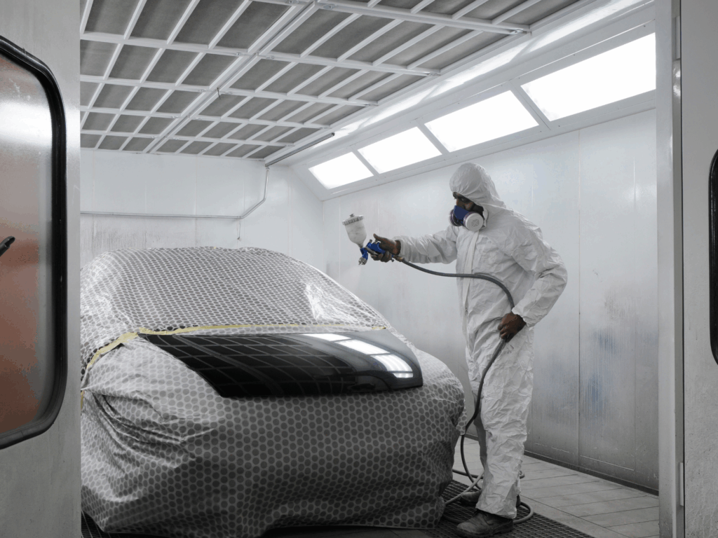 Vehicle refinishing in an automotive spray booth